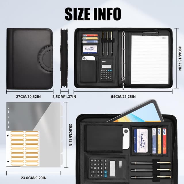 Detalle 2 de Leathario A4 Portfolio Folder with Handle (Vegan Leather) and 4-Ring Document Holder