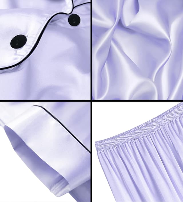 Detalle de SWOMOG Kid's Silk Pyjamas 3PCS satin set (short-sleeve top + shorts + long pants), ages 4–16