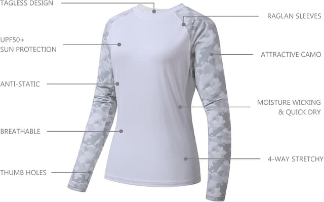 Detalle de Bassdash Damen Rash Guard UPF 50+ UV-Schutz Langarm – Performance Shirt für Angeln, Wandern & mehr