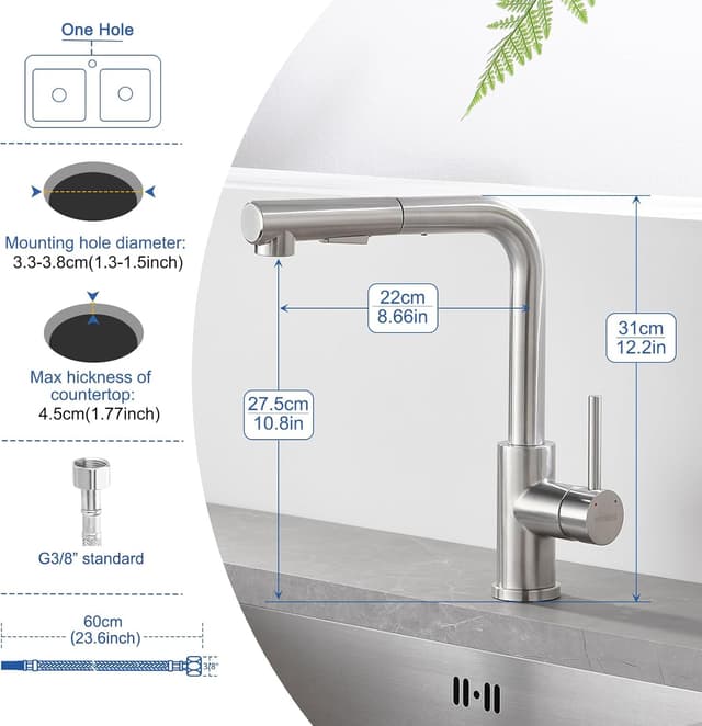 Detalle 1 de WOOHSE Küchenarmatur mit Brause 40 cm