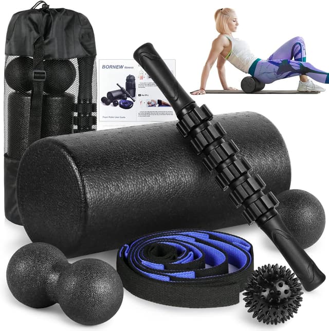 Detalle de Whole Body Foam Roller Set (High Density Roller + Muscle Stick + Plantar Fasciitis Ball + Strap)