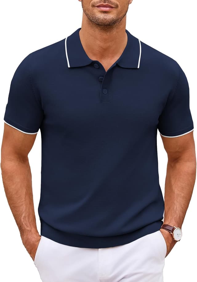 Thumbnail 6 de COOFANDY Herren Strick-Poloshirt Kurzarm mit Knopfleiste – casual & smart-casual