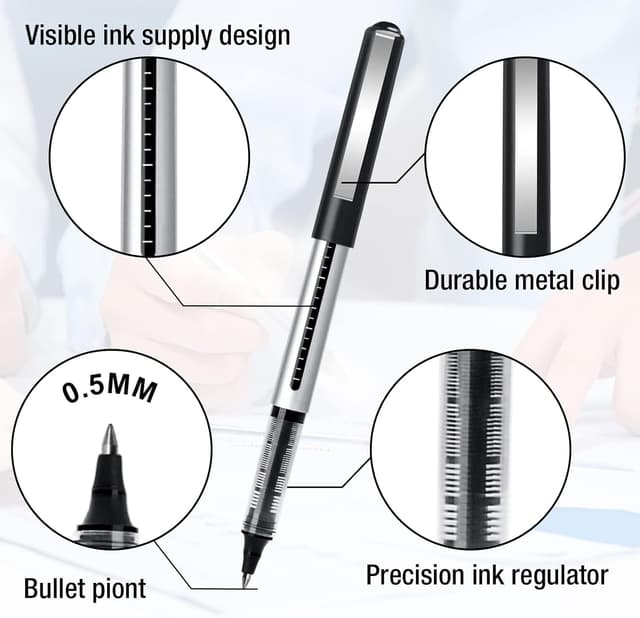 Detalle de APOGO 16-Pack Black Gel Rollerball Pens (0.5mm) – Quick-Drying for Notes & Sketching