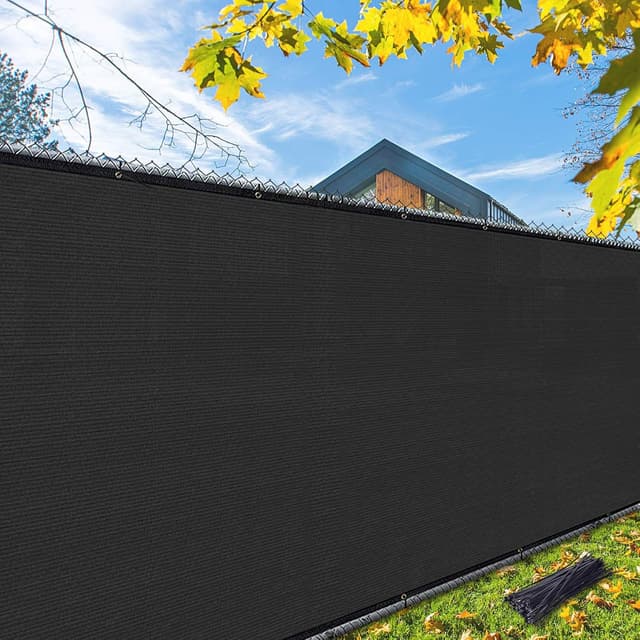 Detalle de iCover 4x50ft Privacy Screen Fence outdoor mesh shade barrier with reinforced bindings and brass grommets (black)