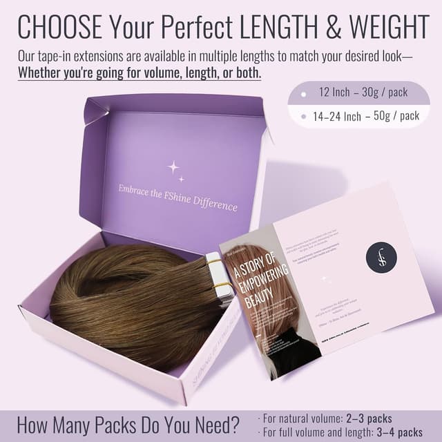 Detalle de Fshine Extensions Echthaar Tape in Mittelbraun (30 cm) – 20 Stück selbstklebende Tape-Extensions