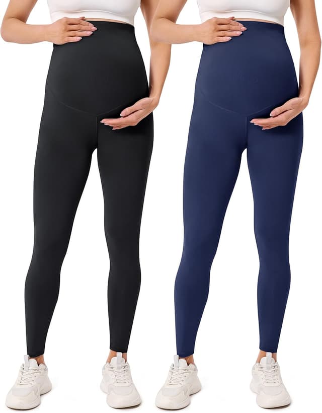 Detalle de BAYDI Creamlush Umstandsleggings Damen mit verstellbarer Bauchstütze – weiche High-Waist Schwangerschaftsleggings