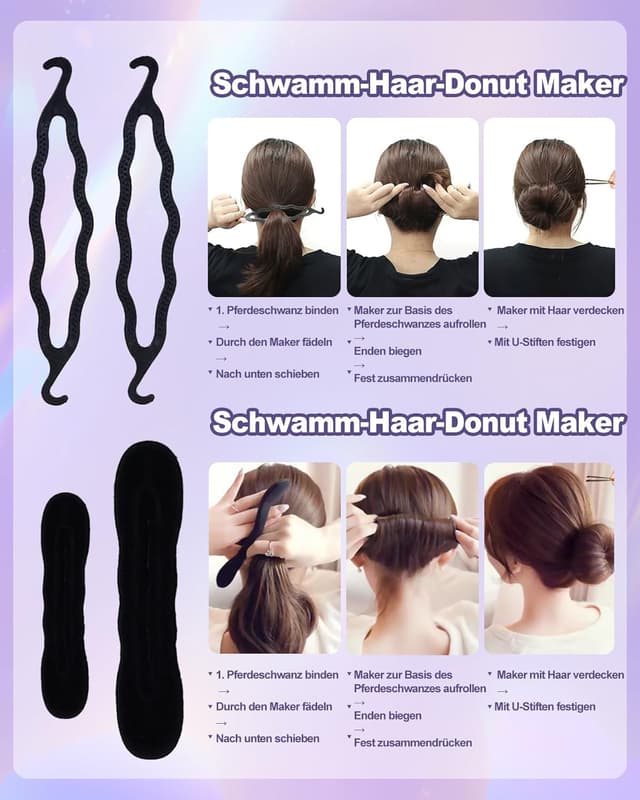 Detalle de Oiomniv Haarstyling-Tools Set für Damen – All-in-One DIY Flecht- & Dutt-Set für Zöpfe, Twists und Pferdeschwänze (Schwarz 1)