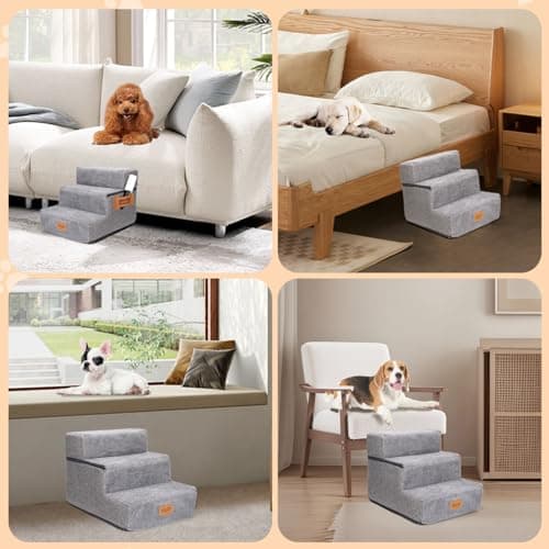 Detalle de Nobleza escalera para perros y rampa con 3 escalones y rodillo quitapelusas (para cama y sofá)