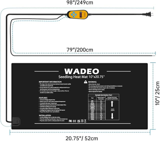 Detalle 2 de WADEO Estera Calefactora Ajustable 🌱 Calor para Plantas y Germinación