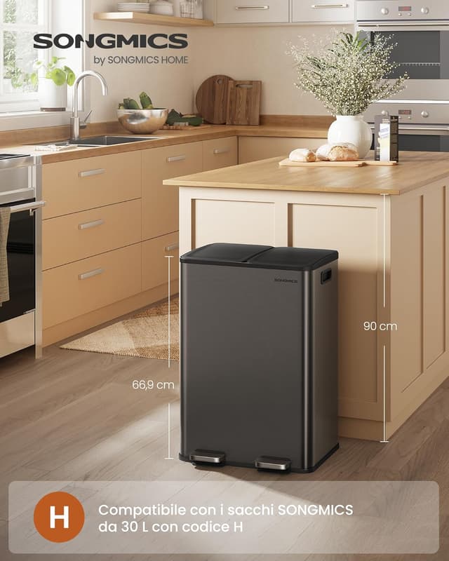 Detalle 2 de SONGMICS LTB741G01 cestino da cucina 2x30 L