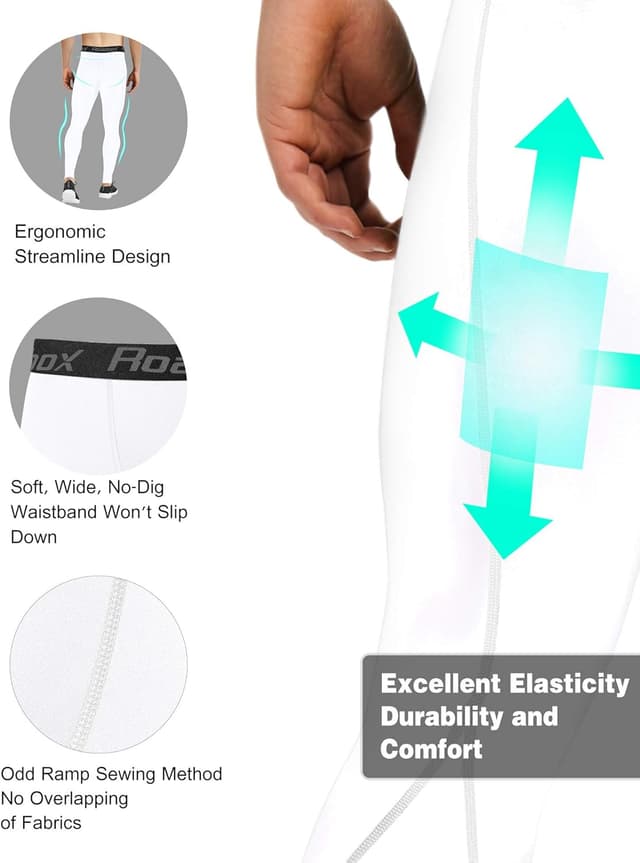 Detalle de Roadbox Compression Pants (1, 2 or 3 Pack) — Men’s Athletic Base Layer Tights for Running, Cycling, Yoga