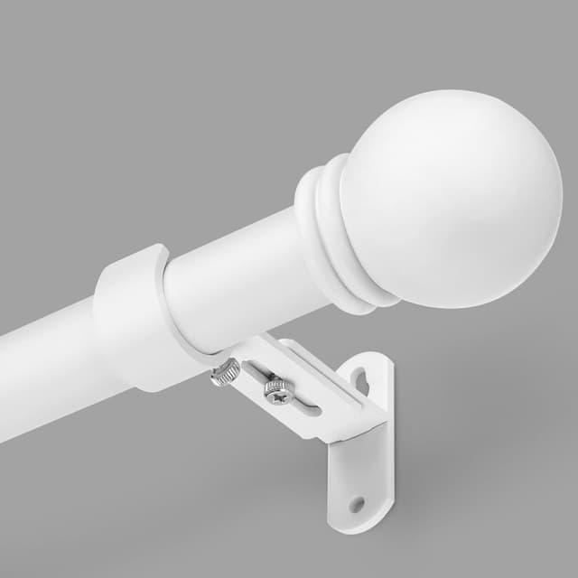 Detalle de AMZSEVEN Adjustable Curtain Rods (16–48 in, up to 60 in) with 1-inch Diameter Round Finials, White