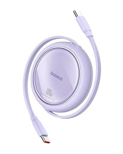 Detalle de Baseus Cable USB C 100W ⚡ Carga Rápida, Retráctil, para iPhone y Samsung