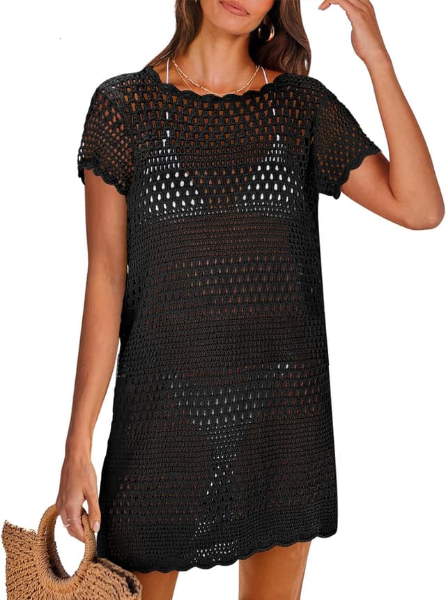 Detalle de ANRABESS Women’s Crochet Swimsuit Cover-Up Mesh Knit Beach Dress (2026)