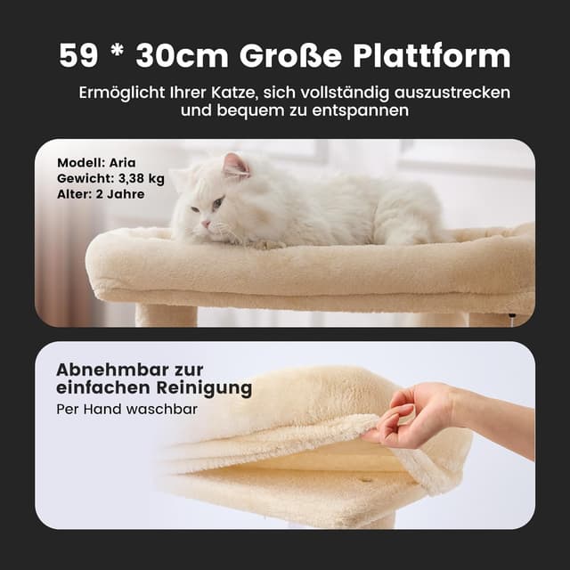 Thumbnail 6 de Gardner Pet Katzenbaum groß (105 cm) mit Kratzsäule, 2 Höhlen und Plattform – Beige