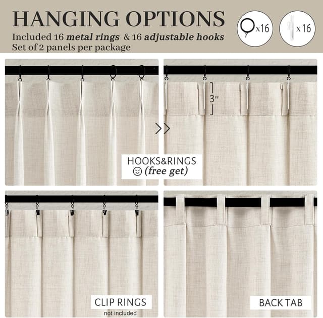 Thumbnail 4 de Pinch Pleated Linen Curtains 96 in Light-Filtering Drapes 🪟