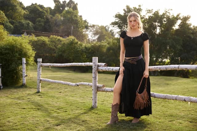 Detalle de SCARLET DARKNESS Women’s Renaissance cotton short sleeve top with square neck and smocked waist