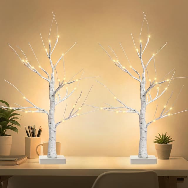 Detalle de Newthinking White Birch Twig 2FT (2 Pack) with 24 Warm White LEDs – battery or USB tabletop Easter decoration