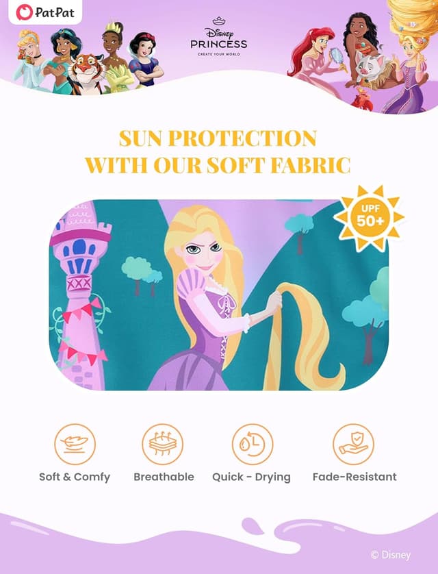 Detalle de Disney Frozen Elsa Girls UPF 50+ Two-Piece Tankini Swim Set (Rashguard)