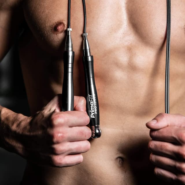 Detalle de PrimaFit Pro Speed Skipping Rope – 3m adjustable weighted jump rope with self-locking aluminium handles