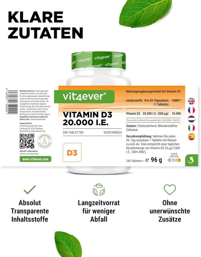 Detalle de Vitamin D3 20.000 I.E. Depot (240 Tabletten) von Depot – hochdosiert, vegetarisch