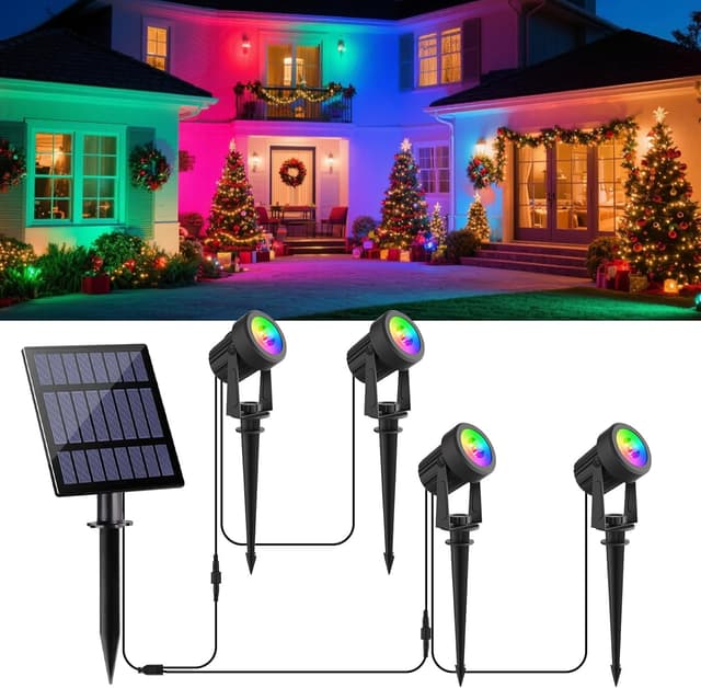 Detalle de NATPOW Solarstrahler für Außen Garten (RGB, 4 in 1) mit abnehmbarem 5-W-Solarpanel