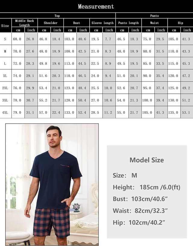 Detalle de Ensemble de pyjama homme court d’été Bresdk en coton (mélange 95% coton + 5% élasthanne)