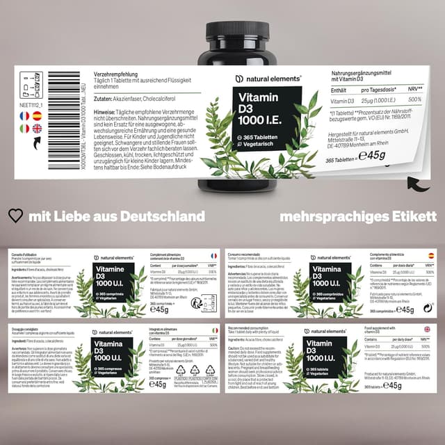 Thumbnail 4 de natural elements Vitamin D3 1000 IE – 365 Tabletten im Jahresvorrat
