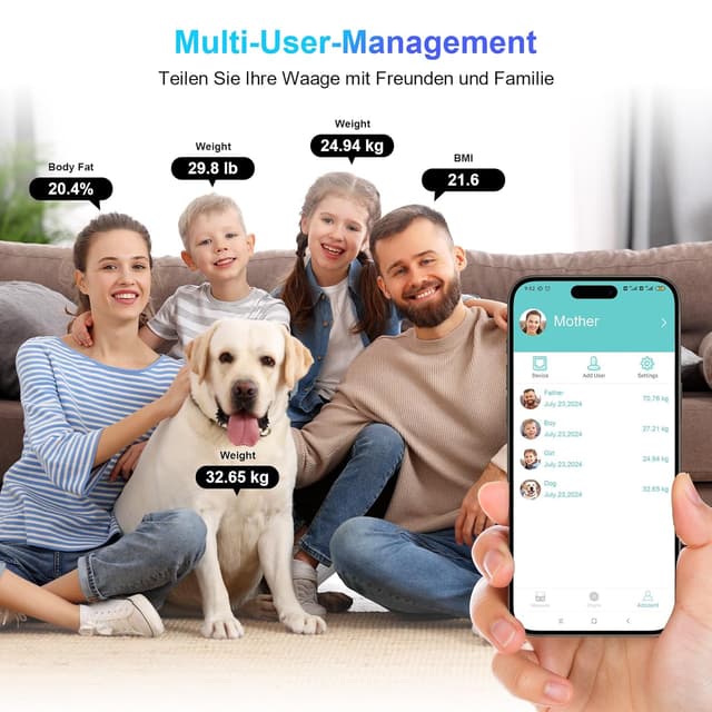 Detalle de Körperfettwaage mit Bluetooth & App (Fitdays) – Smart Digitale Waage für Gewicht, BIA-Werte & mehr, Schwarz