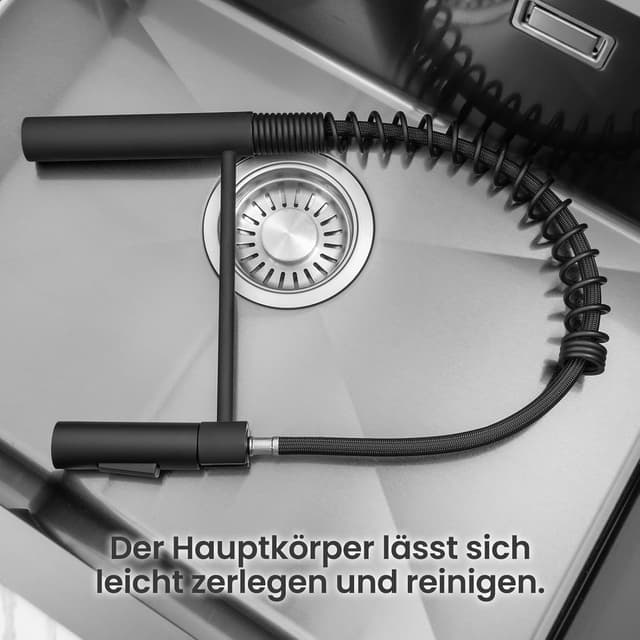 Thumbnail 6 de CECIPA Wasserhahn Küche Schwarz – Hochdruck-Küchenarmatur mit herunterziehbarer Brause, 2 Strahlarten und 360° Drehung