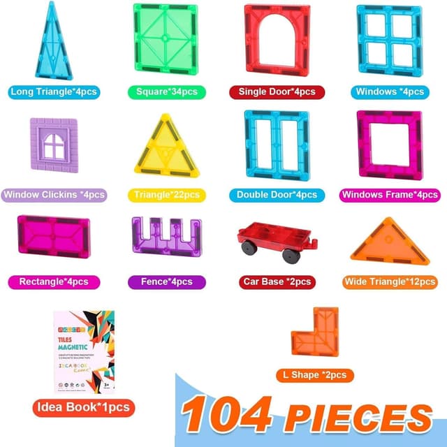Detalle 2 de OugerToy 104PCS Magnetic Tiles 🧩