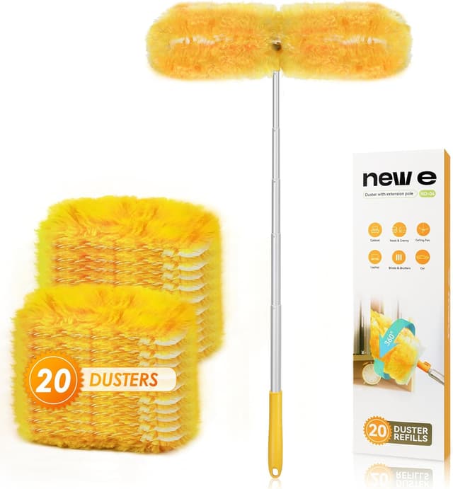 Detalle de NEWE Duster Attrape pour Swiffer : plumeau dépoussiéreur 360° avec manche télescopique en aluminium et 20 recharges