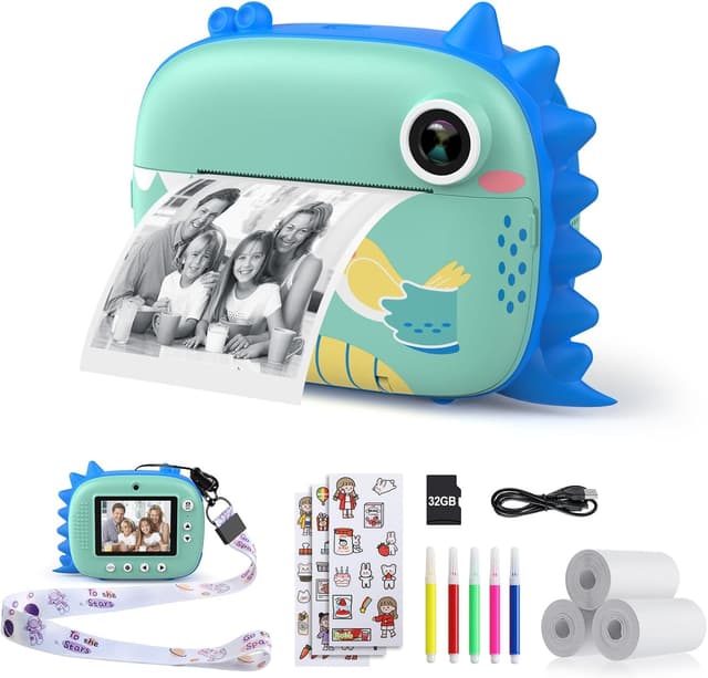 Detalle de HiMont Kids Camera Instant Print (Blue) – no-ink instant printing, 20MP dual-lens & 32G TF card