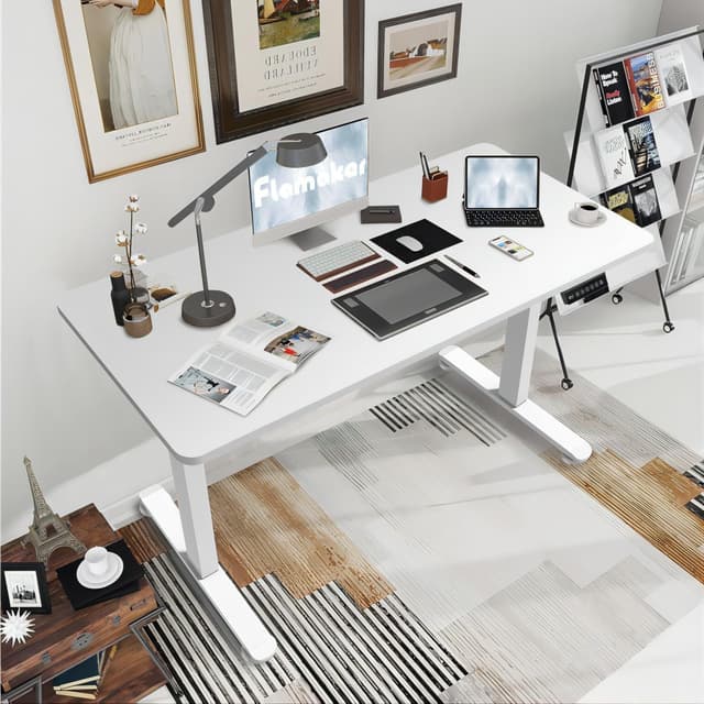 Detalle 2 de Flamaker höhenverstellbarer Schreibtisch elektrisch mit Memory-Steuerung, Ganze Tischplatte 110 x 53 cm (Weiß)