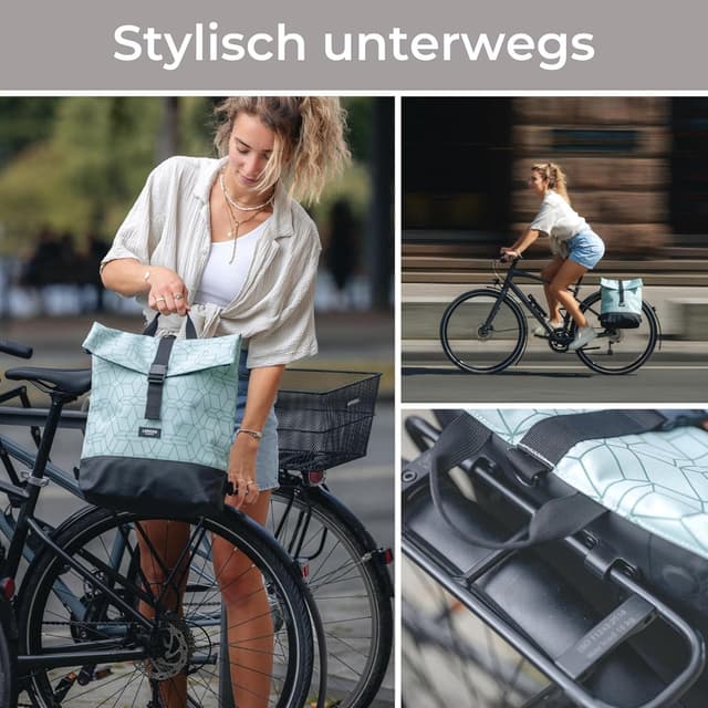 Detalle 2 de LARKSON Tammo Bike 2-in-1 Fahrradtaschen für den Gepäckträger (Rucksack & Gepäckträgertasche) – Sand Grau