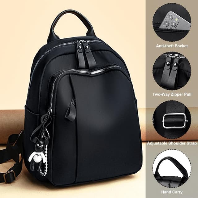 Detalle de Aucuu Damen-Rucksack klein, wasserdichtes Daypack aus Nylon mit Diebstahlschutzfach