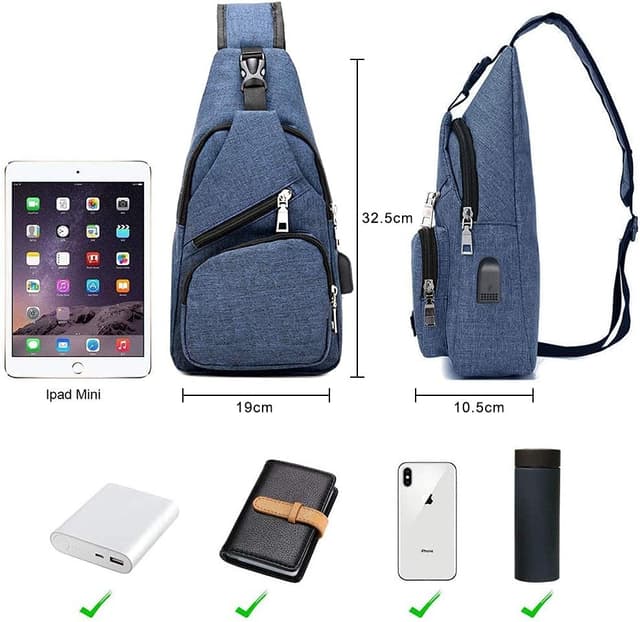 Detalle de Flintronic Zaino Monospalla Sling Bag: borsa a tracolla uomo idrorepellente con USB esterna