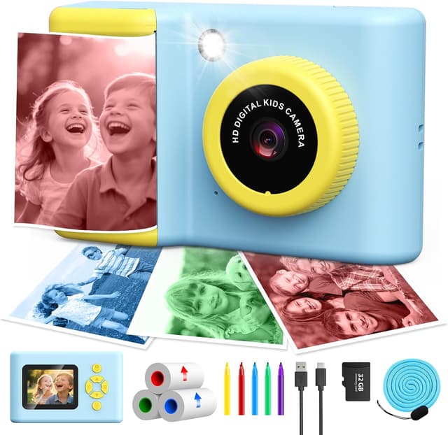 Detalle de CHAKEYAKE Appareil photo instantané enfant 20MP 1080P avec écran 2,4 pouces (bleu)