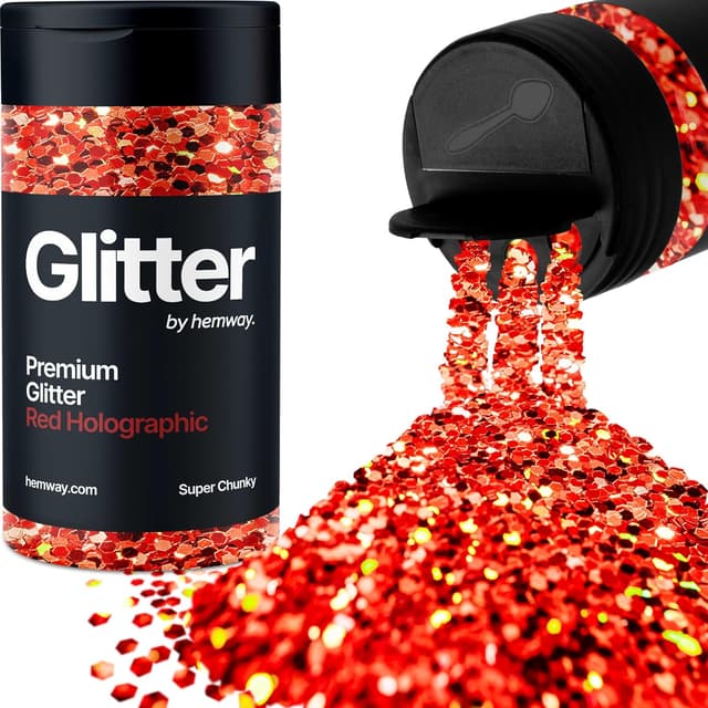 Detalle de Holographic Red Glitter Shaker (130g) – Super Chunky Metallic Flake Red Sequins for Resin, Crafts & Nail Art