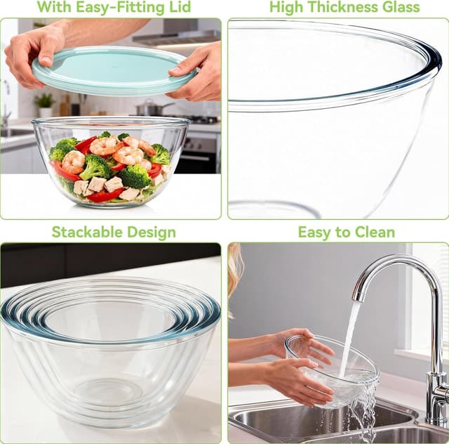 Thumbnail 6 de YUANYE 5 Pack Glass Mixing Bowls with Lids Set (5/2.5/1.5/0.9/0.6QT) with Nesting Design