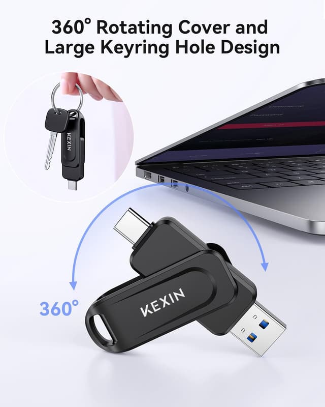 Detalle de KEXIN USB-C Stick 128GB (USB 3.0 OTG) mit Dual-Anschluss: Type-C & USB-A, bis zu 110 MB/s