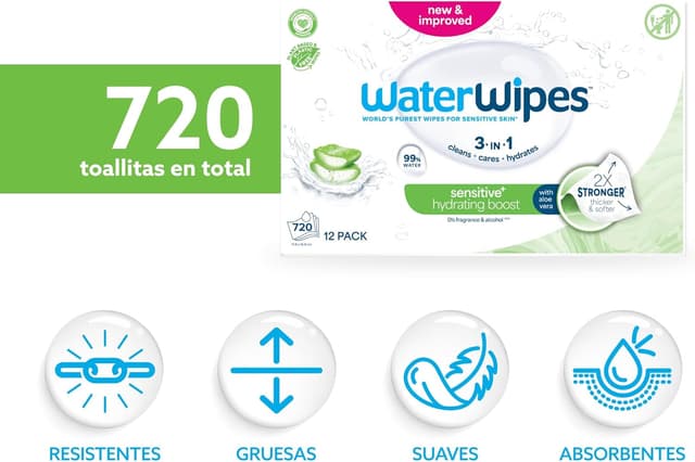 Thumbnail 1 de WaterWipes Sensitive+ 720 toallitas para bebé 🧴