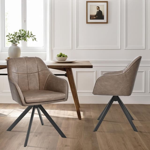 Detalle 2 de Goeurvant drehbare Esszimmerstühle mit Armlehne (6er-Set) in Dunkelbraun