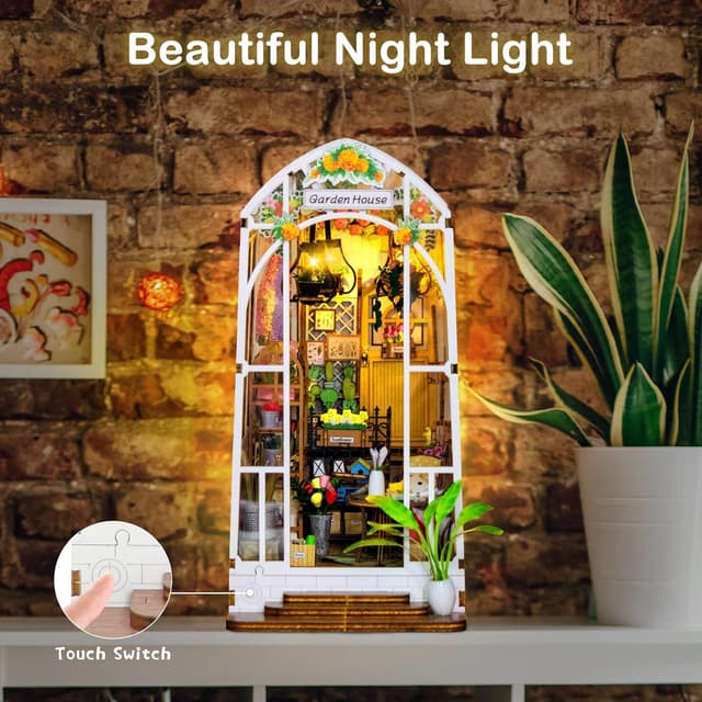 Detalle de Fimeetoy Book Nook Kit for Adults – LED Light Miniature House DIY (3D Garden View)