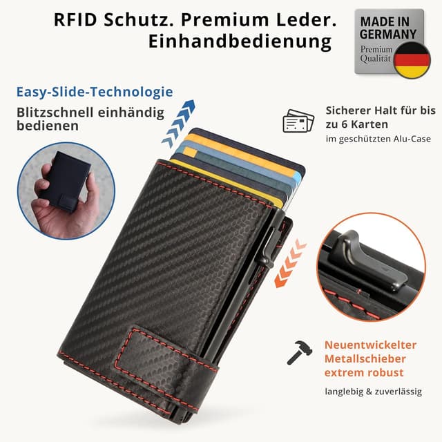 Detalle 2 de SecWal Kartenetui mit Münzfach und Druckknopf – echtes Leder mit RFID-Schutz (Made in Germany)