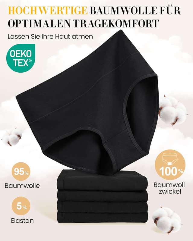 Detalle de SIMIYA Damen-Unterhosen aus Baumwolle im 5er-Pack – hohe Taille, Hipster/Slips (S–5XL)