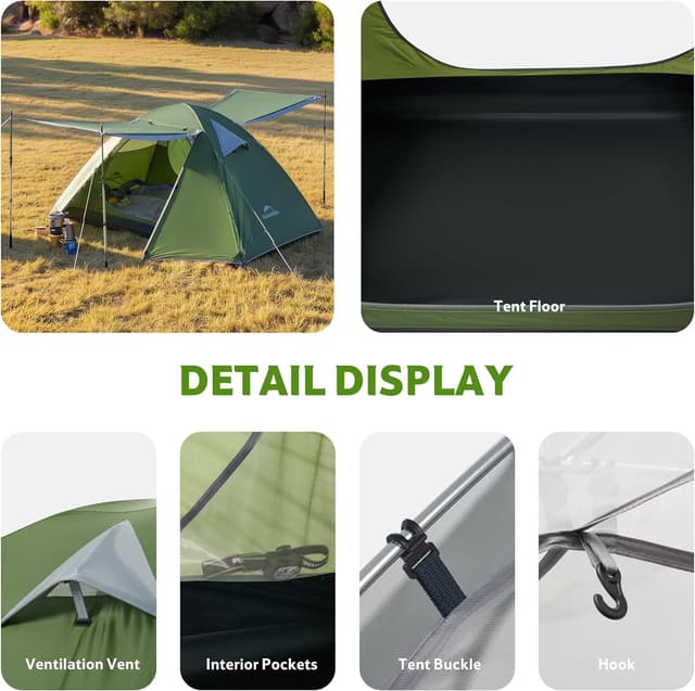 Detalle 2 de Naturehike Bleik tenda a cupola ultraleggera per 2-3 persone (2 tende) per trekking, campeggio e ciclismo