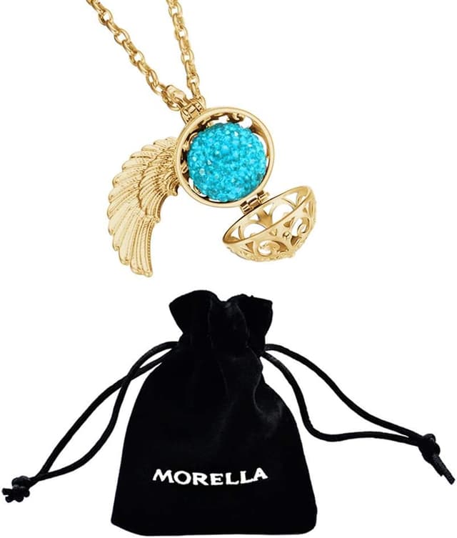 Detalle de Morella Collana catenina da donna Angelo Custode in acciaio inox oro con ciondolo a sfera e ali