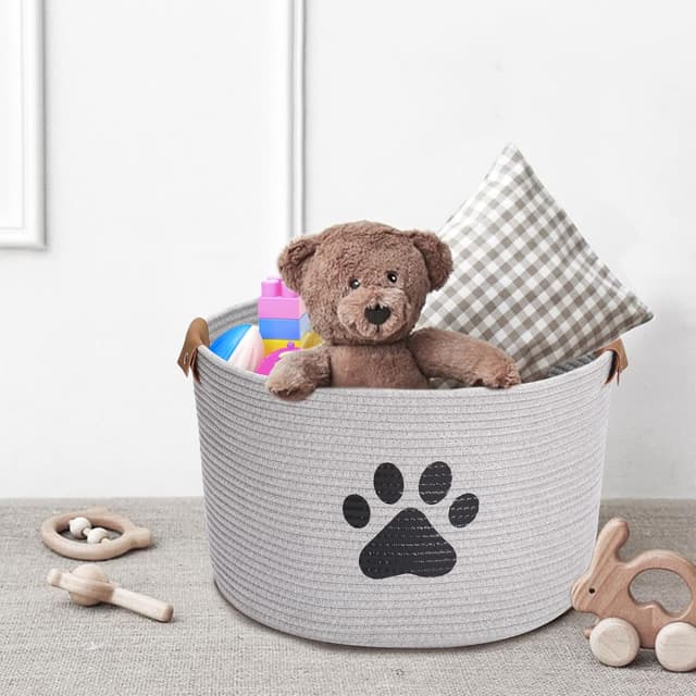Detalle de Geyecete round dog toy basket storage weave rope basket in grey