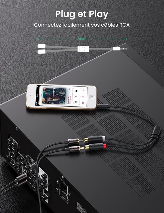 Detalle 2 de UGREEN câble RCA 3,5 mm vers 2 RCA 20 cm ⚙